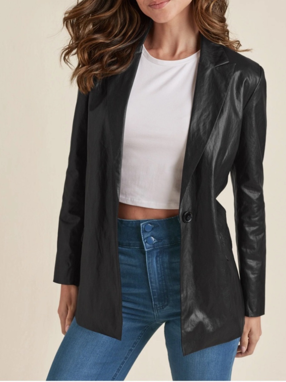 Z Supply Sandelle Faux Leather Black Blazer